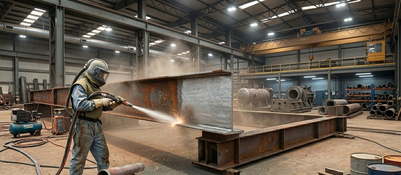 Industrial blasting and coating work inside a plant